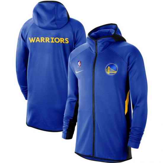 Men Nike Golden State Warriors Royal Authentic Showtime Therma Flex Performance Full Zip Hoodie